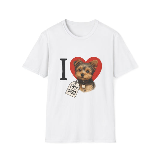 I Heart Yorkie with Price Tag T-Shirt | Cute Dog Illustration